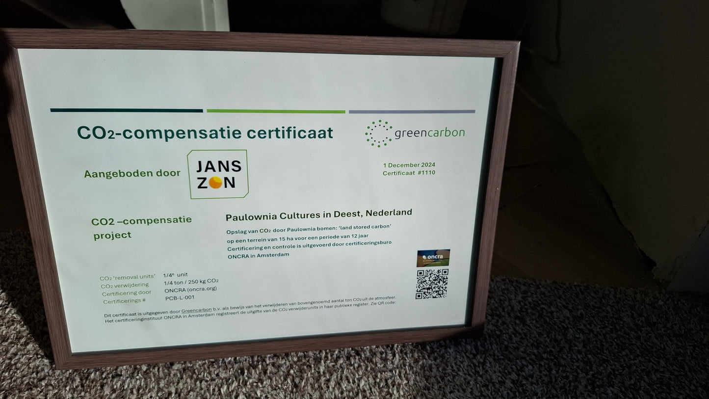 Relatiegeschenk '1/4e CO2 verwijdercertificaat'